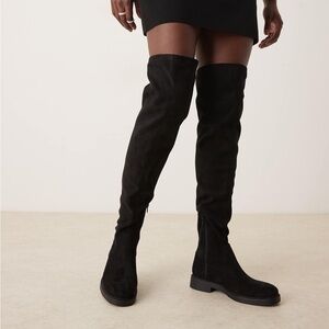 ASOS DESIGN Kacey dressy flat over the knee boots in black suedette